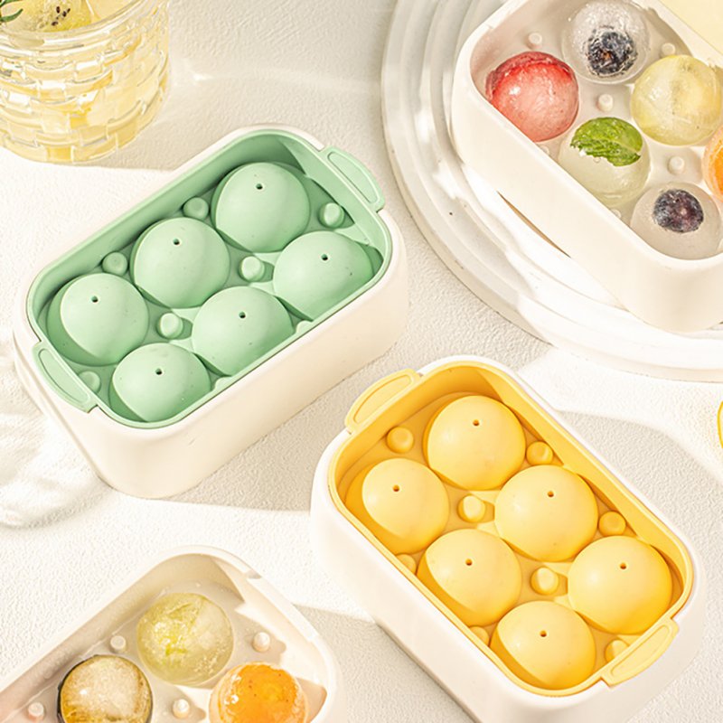 4pcs 6 Cavities Stackable Ice Mold Ice Tray Space Saving Food Grade Silicone Premium Ice Ball Maker With Lids Khaki 4pcs/pack