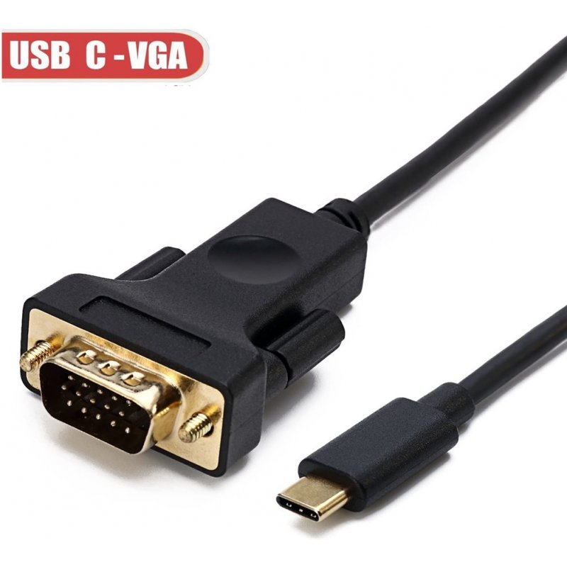 Black 2M Type-C to VGA Male Cable Adapter High Definition Converter Double head gold-plated