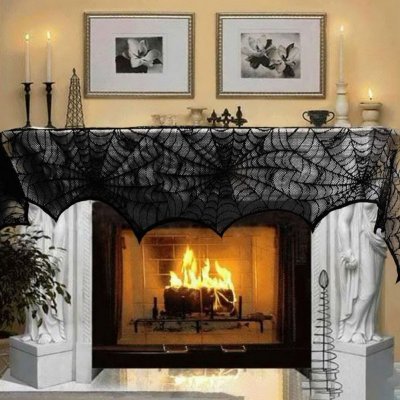 Wholesale Black Lace Spider Web Fireplace Mantle Cover For Home