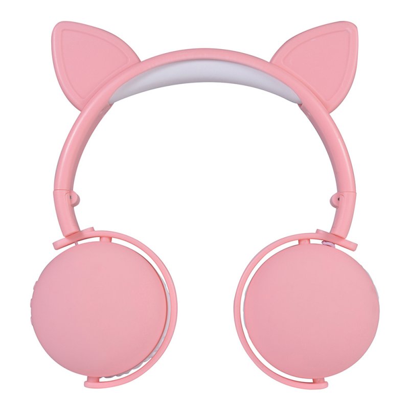 Bluetooth 5.0 Headphone Cute Cat Ears Wireless Folding Earphones Stereo Noise Reduction Children Headset with Mic for Adult Cat ears (pink)