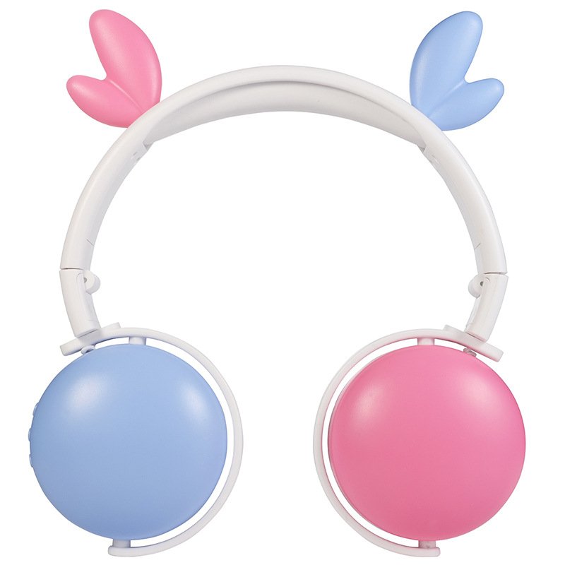 Bluetooth 5.0 Headphone Cute Cat Ears Wireless Folding Earphones Stereo Noise Reduction Children Headset with Mic for Adult Antlers (light blue + pink)