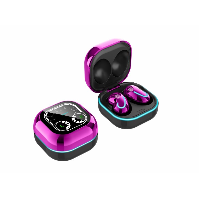 Bluetooth Earphones Breathing Light Timetable Display Tws 5.1 Wireless Mini Touch Control Bluetooth Headset purple