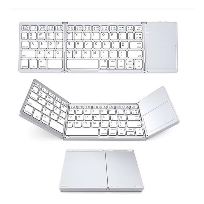 Bluetooth Keyboard Wireless Three-folding Mini Keyboard with Touchpad for Tablet Phone Computer white