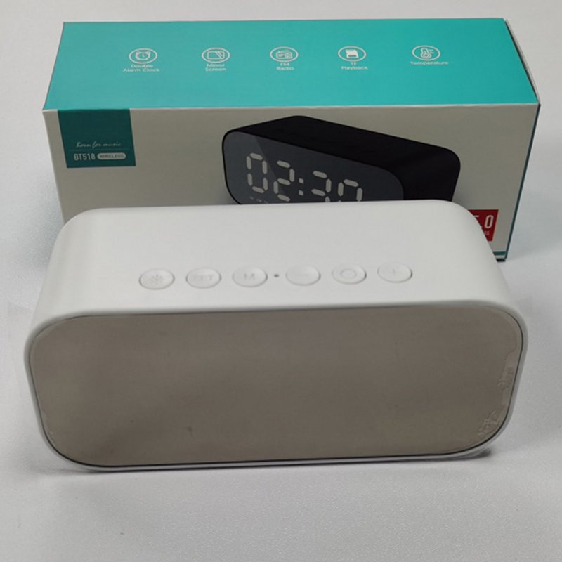 Bluetooth Speaker Alarm Clock Mirror Display Multi-functional Audio With Dual Alarm Mode 3-level Brightness