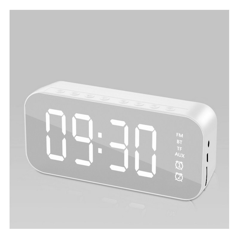 Bluetooth Speaker Mirror Multifunction Led Alarm Clock with Built-in Microphone Silver
