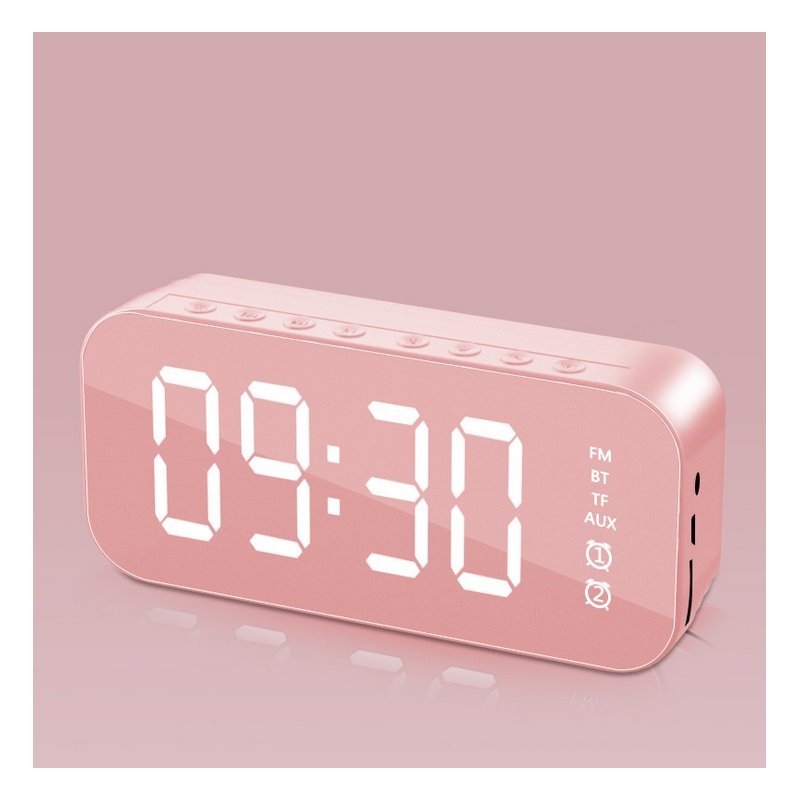 Bluetooth Speaker Mirror Multifunction Led Alarm Clock with Built-in Microphone Pink
