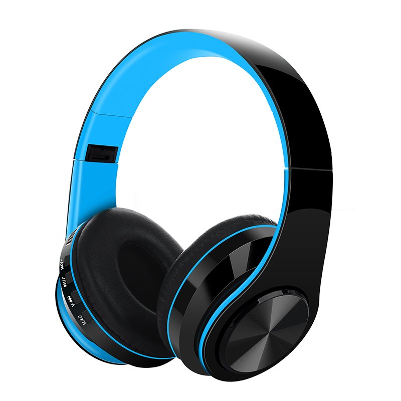 Bluetooth V5.0 Headset Sports Folding Support For Plug-in Card Head-mounted Wireless Headphone blue