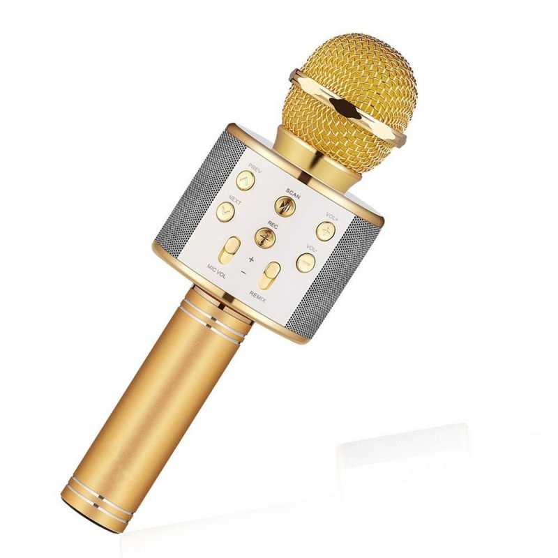 Bluetooth Wireless Condenser Magic Karaoke Microphone Mobile Phone Player MIC Speaker Record Music gold_Ws858