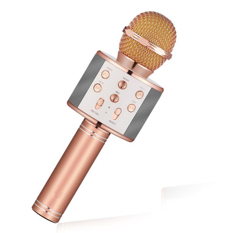 Bluetooth Wireless Condenser Magic Karaoke Microphone Mobile Phone Player MIC Speaker Record Music Rose gold_Ws858