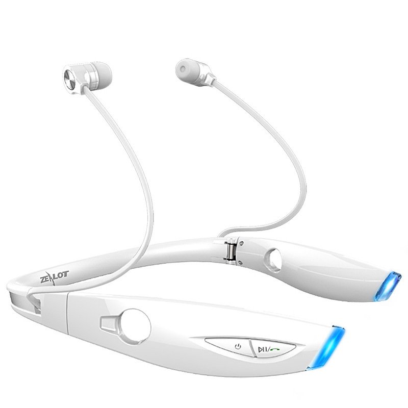 Bluetooth Wireless Earphones Luminous Neckband Running Sport Stereo Noise Cancelling in-ear Earbuds white