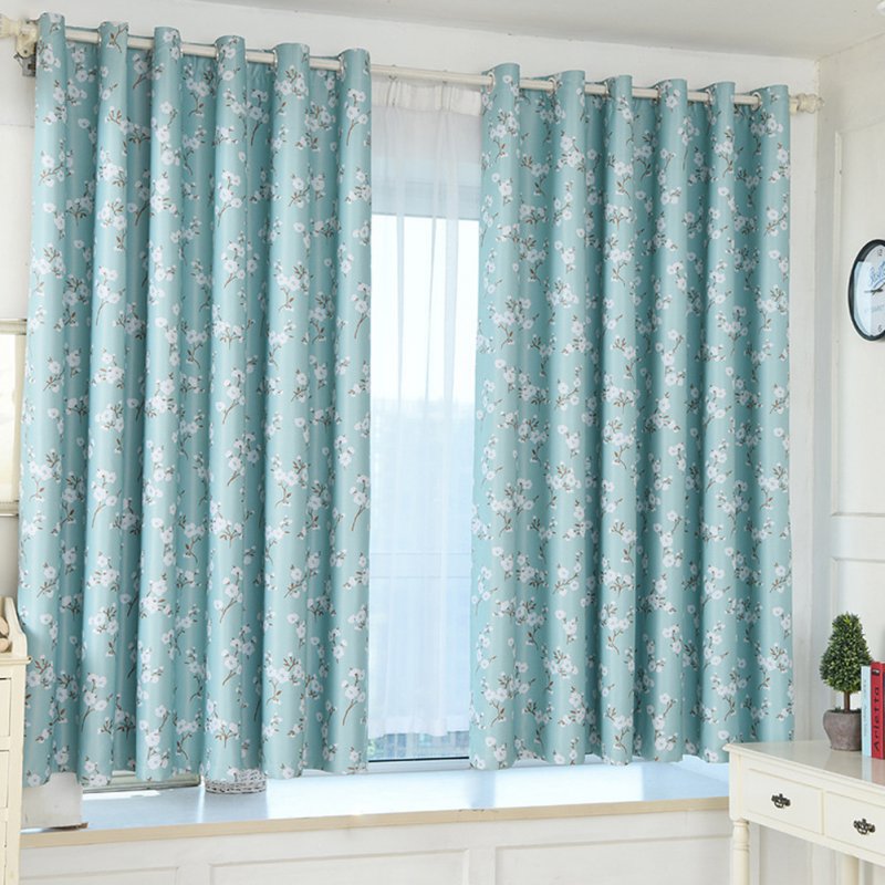Bombax Flower Printing Curtains for Bedroom Living Room Balcony Window Shading blue_1.5m wide x 2m high punch