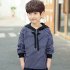 Boy Children Fashion Stripe Hooded Long Sleeve Soft Cotton Pullover Tops Striped hoodie navy 160cm