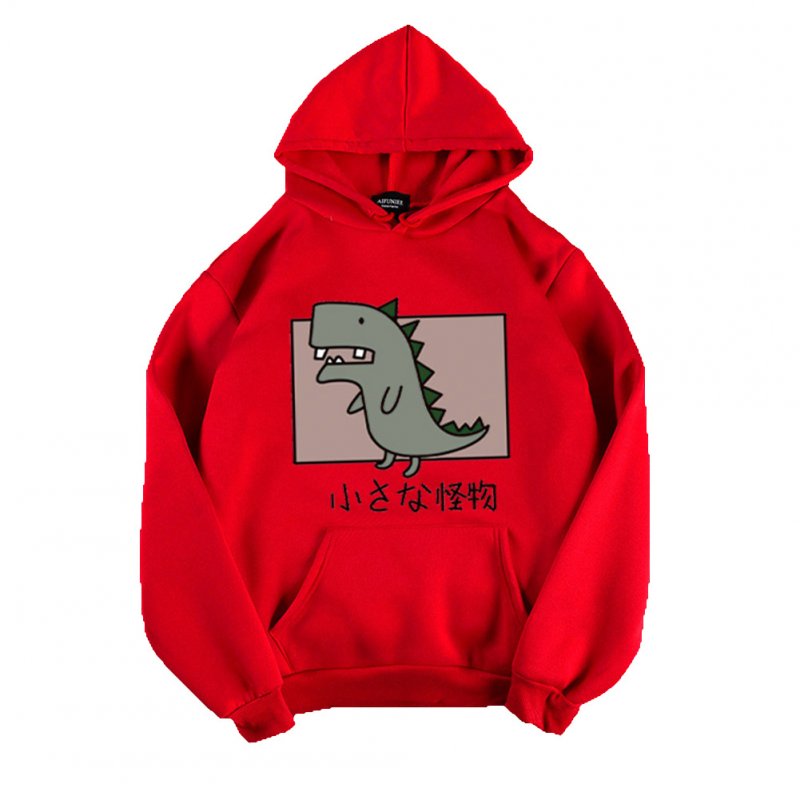 Boy Girl Hoodie Sweatshirt Cartoon Dinosaur Printing Spring Autumn Loose Student Pullover Tops Red_L