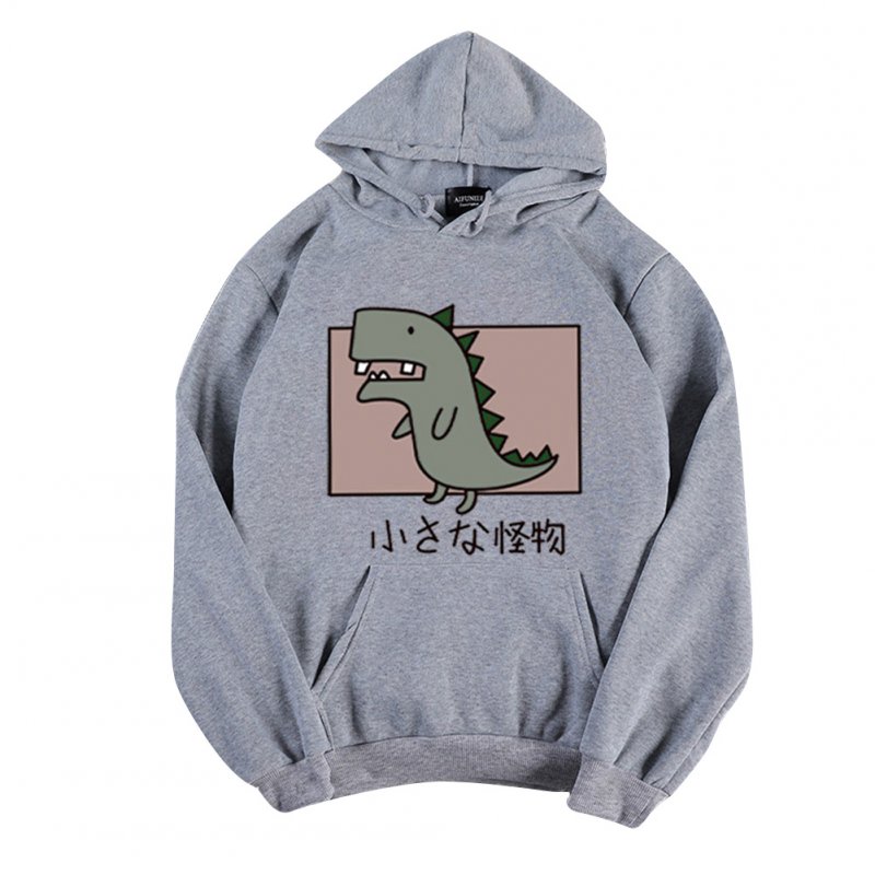 Boy Girl Hoodie Sweatshirt Cartoon Dinosaur Printing Spring Autumn Loose Student Pullover Tops Gray_S