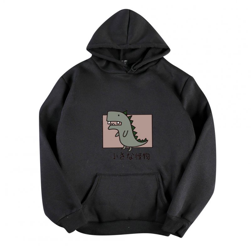 Boy Girl Hoodie Sweatshirt Cartoon Dinosaur Printing Spring Autumn Loose Student Pullover Tops Black_XXL