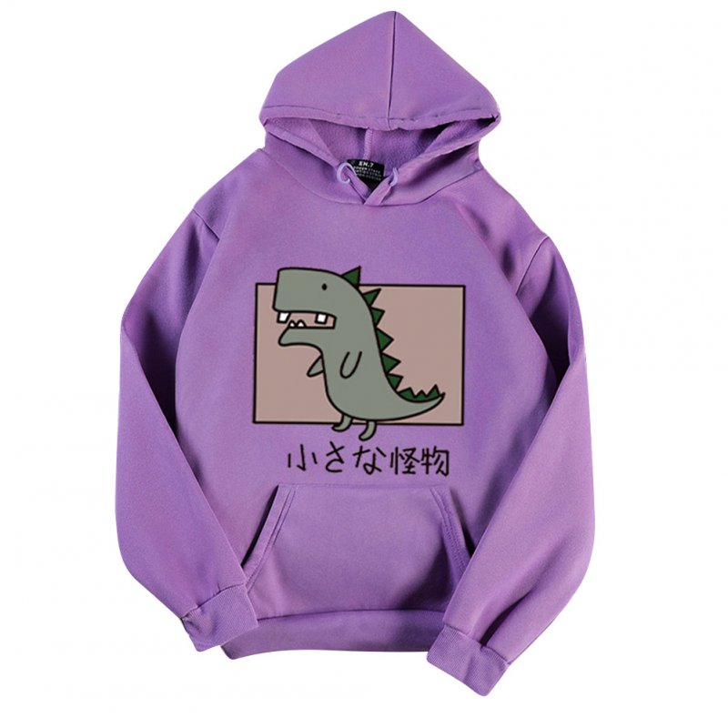 Boy Girl Hoodie Sweatshirt Cartoon Dinosaur Printing Loose Spring Autumn Student Pullover Tops Purple_M