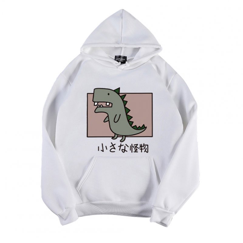 Boy Girl Hoodie Sweatshirt Cartoon Dinosaur Printing Spring Autumn Loose Student Pullover Tops White_XXXL