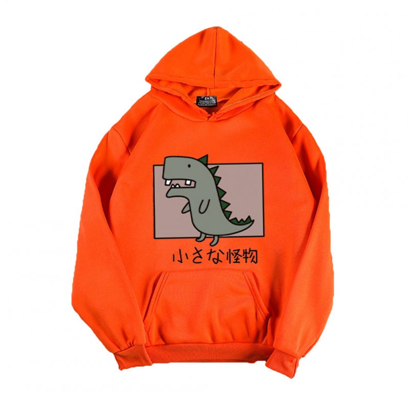 Boy Girl Hoodie Sweatshirt Cartoon Dinosaur Printing Spring Autumn Student Loose Pullover Tops Orange_XL