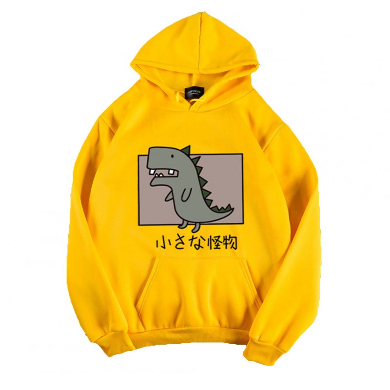 Boy Girl Hoodie Sweatshirt Cartoon Dinosaur Printing Spring Autumn Student Loose Pullover Tops Yellow_M