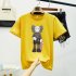 Boy Girl KAWS Couple T shirt Cartoon Doll Crew Neck Short Sleeve Loose Student Pullover Tops Yellow M