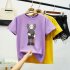 Boy Girl KAWS Couple T shirt Cartoon Doll Crew Neck Short Sleeve Loose Student Pullover Tops Violet M