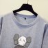 Boy Girl KAWS Couple T shirt Cartoon Doll Crew Neck Short Sleeve Loose Student Pullover Tops Gray XXL