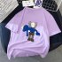 Boy Girl KAWS T shirt Cartoon Holding Doll Crew Neck Couple Student Loose Pullover Tops Violet XXXL