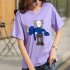 Boy Girl KAWS T shirt Cartoon Holding Doll Crew Neck Couple Student Loose Pullover Tops Violet XXXL