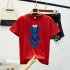 Boy Girl KAWS T shirt Cartoon Sitting Doll Crew Neck Loose Couple Student Pullover Tops Red L