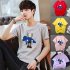 Boy Girl KAWS T shirt Cartoon Holding Doll Crew Neck Couple Student Loose Pullover Tops Red XXXL