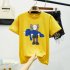 Boy Girl KAWS T shirt Cartoon Holding Doll Crew Neck Couple Student Loose Pullover Tops Yellow S