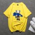Boy Girl KAWS T shirt Cartoon Holding Doll Crew Neck Couple Student Loose Pullover Tops Red XL