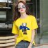 Boy Girl KAWS T shirt Cartoon Holding Doll Crew Neck Couple Student Loose Pullover Tops Yellow XL