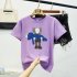 Boy Girl KAWS T shirt Cartoon Holding Doll Crew Neck Couple Student Loose Pullover Tops Yellow XXL