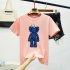 Boy Girl KAWS T shirt Cartoon Sitting Doll Crew Neck Loose Couple Student Pullover Tops Pink S