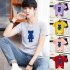 Boy Girl KAWS T shirt Cartoon Sitting Doll Crew Neck Loose Couple Student Pullover Tops Red M