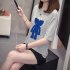 Boy Girl KAWS T shirt Cartoon Sitting Doll Crew Neck Loose Couple Student Pullover Tops Gray L
