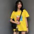 Boy Girl KAWS T shirt Cartoon Animals Crew Neck Loose Couple Student Pullover Tops Yellow S