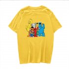 Boy Girl KAWS T-shirt Cartoon Animals Crew Neck Loose Couple Student Pullover Tops Yellow_XXL