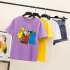 Boy Girl KAWS T shirt Cartoon Animals Crew Neck Loose Couple Student Pullover Tops Violet XXL