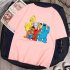 Boy Girl KAWS T shirt Cartoon Animals Crew Neck Loose Couple Student Pullover Tops Pink XXL