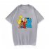 Boy Girl KAWS T shirt Cartoon Animals Crew Neck Loose Couple Student Pullover Tops Gray XXL