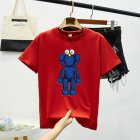Boy Girl KAWS T shirt Cartoon Sitting Doll Crew Neck Loose Couple Student Pullover Tops Red S