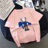 Boy Girl KAWS T shirt Cartoon Holding Doll Crew Neck Couple Student Loose Pullover Tops Pink XXXL