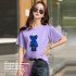 Boy Girl KAWS T shirt Cartoon Sitting Doll Crew Neck Loose Couple Student Pullover Tops Violet L