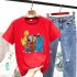 Boy Girl KAWS T shirt Cartoon Animals Crew Neck Loose Couple Student Pullover Tops Red XL