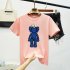 Boy Girl KAWS T shirt Cartoon Sitting Doll Crew Neck Loose Couple Student Pullover Tops Pink XL