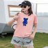 Boy Girl KAWS T shirt Cartoon Sitting Doll Crew Neck Loose Couple Student Pullover Tops Pink XL