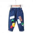 Boys Cotton Jeans Children Middle Waist Fashion Casual Cartoon Anime Trousers For 1-6 Years Old Kids Navy blue 1-2Y 80cm