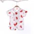 Boys Girls Short Sleeves Romper Summer Cotton Slanted Lace up Breathable Jumpsuit For 0 3 Years Old Kids pink floral 9 12M 66cm